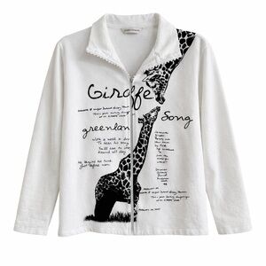 Draper’s & Damons White Giraffe Graphic Zip-Up Jacket 100% Cotton Size L